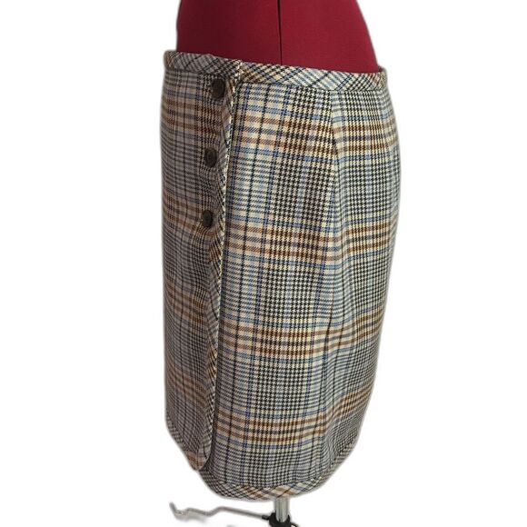 Talbots A-Line Skirt Women Size 10 Blue/Brown Windy Plaid Faux Wrap Knee Length - Picture 5 of 12